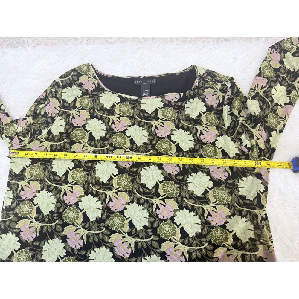 Apostrophe Woman Floral Mesh Tunic Top Plus Size 24-26W Green Purple Lettuce Hem - Picture 6 of 8